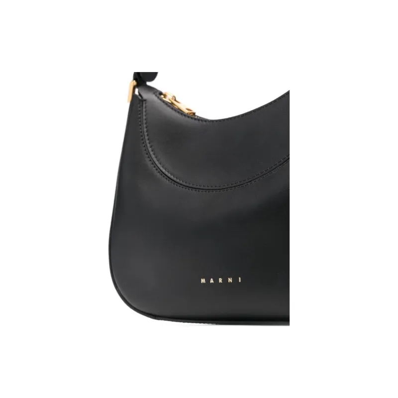 MARNI Smooth Calf Leather Hobo Bag Shoulder Bag Women's Black-4