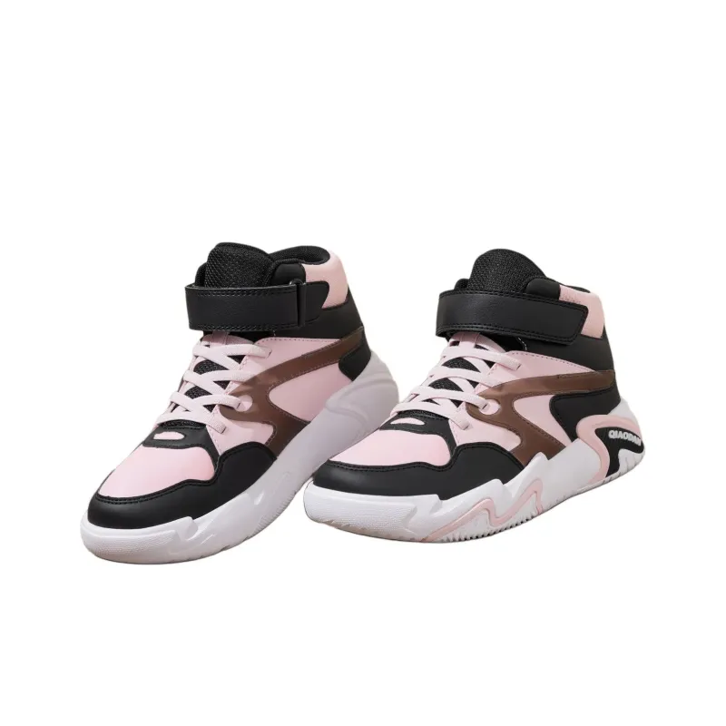 QIAODAN Anti Slip Wear Resistant High Top Kids' Skateboarding Shoes Black Pink Teenagers-2