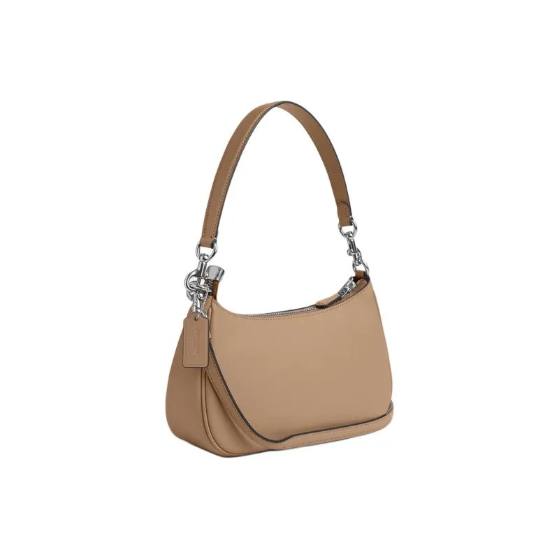 COACH Teri Smooth Leather Shoulder Bag, Portable Crossbody Bag Medium Size Women's Taupe-1