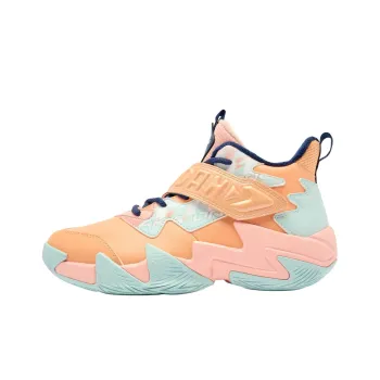 QIAODAN Anti Slip Wear Resistant Mid Top Children's Basketball Shoes Orange Pink Size 34 42 Teenagers