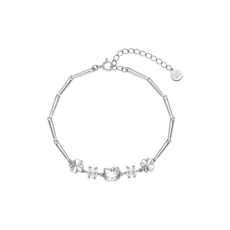 Hello Kitty 925 Sterling Silver Sanrio Bowknot Box Sterling Silver Niche Design Hand Chain Women's Pink-7