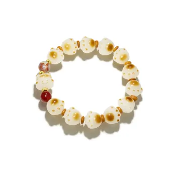 JINGCHENGGOU White Jade Bodhi Cacumen Platycladi Seeds Bodhi Root Bracelets Unisex