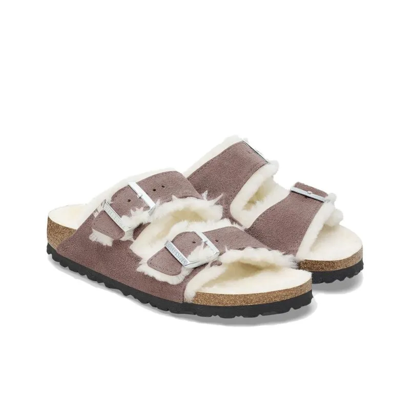 Birkenstock Arizona Shearling Slip-Resistant Slide Slippers Women's Purple Regular-3