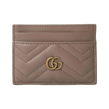 GUCCI Quilting Leather Card Clip Card Holder Women's Nude Pink