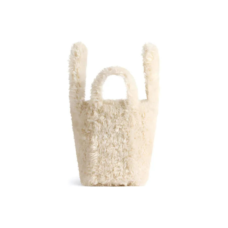 Balenciaga Everyday Rolled Faux Fur One Shoulder Handbags Extra Small Women's Light Beige-3