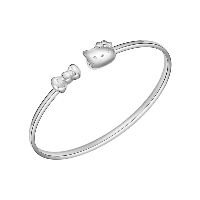Sanrio S925 Silver Bangle Plain Band Premium Feel, Silver Bangle, Gift Box Set Women's-1
