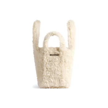 Balenciaga Everyday Rolled Faux Fur One Shoulder Handbags Extra Small Women's Light Beige