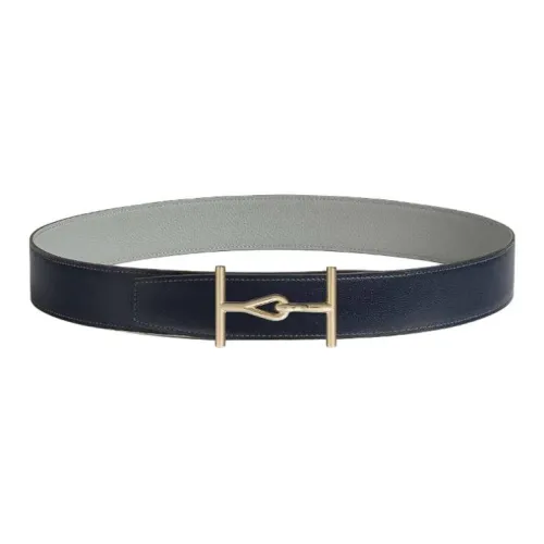 HERMES Calfskin Leather Belts Men's Blue Marine/Gris Muette Width: 3.8CM