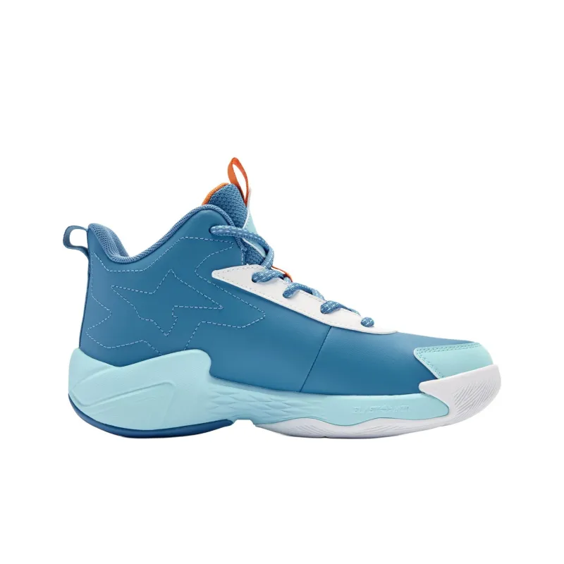QIAODAN Slip Resistant Shock Absorbers Mid Top Children's Basketball Shoes Blue Teenagers-1