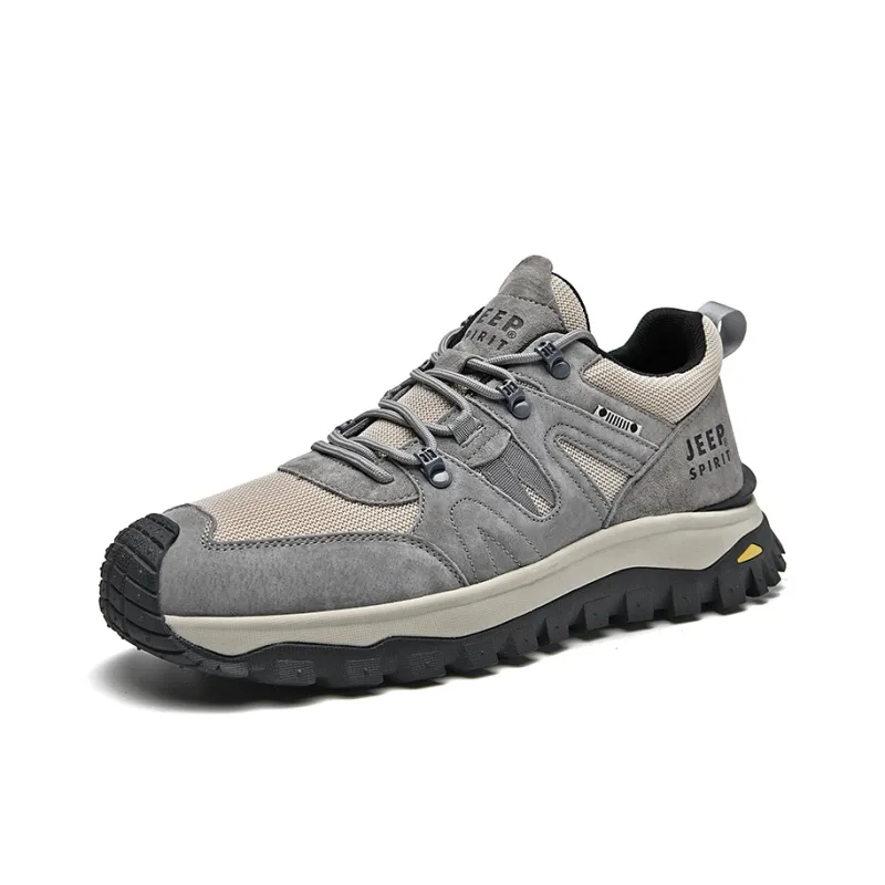 JEEP SPIRIT Cushioning Anti Slip Wear Resistant Breathable Height Increasing Low Top Outdoor Shoes Men's Climbing Gray-2