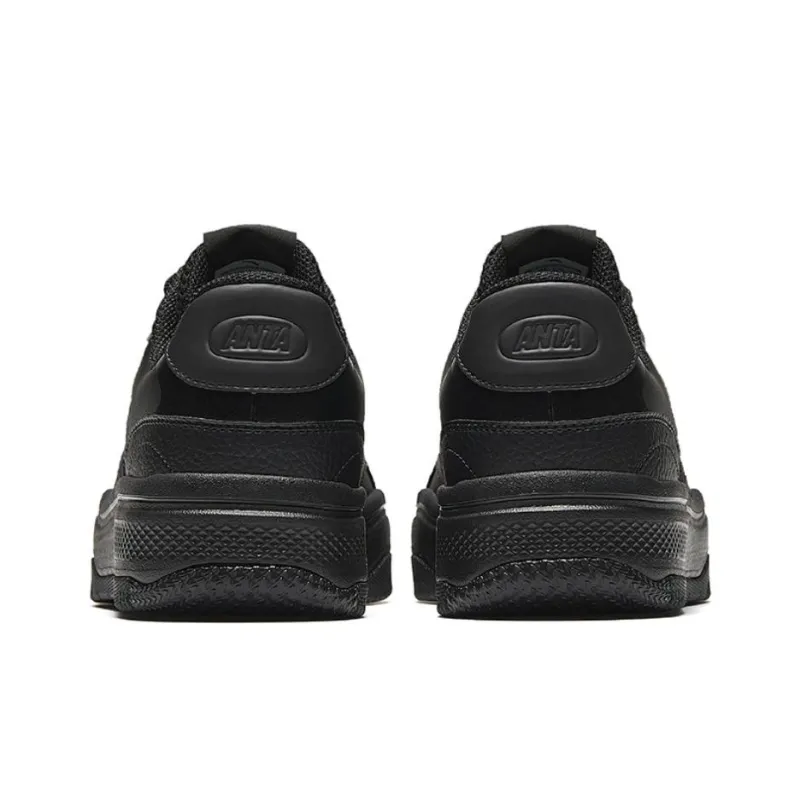 Anta Street Naughty Anti Slip Wear Resistant Breathable Height Increasing Low Top Skateboard Shoes Men's Basic Black-4