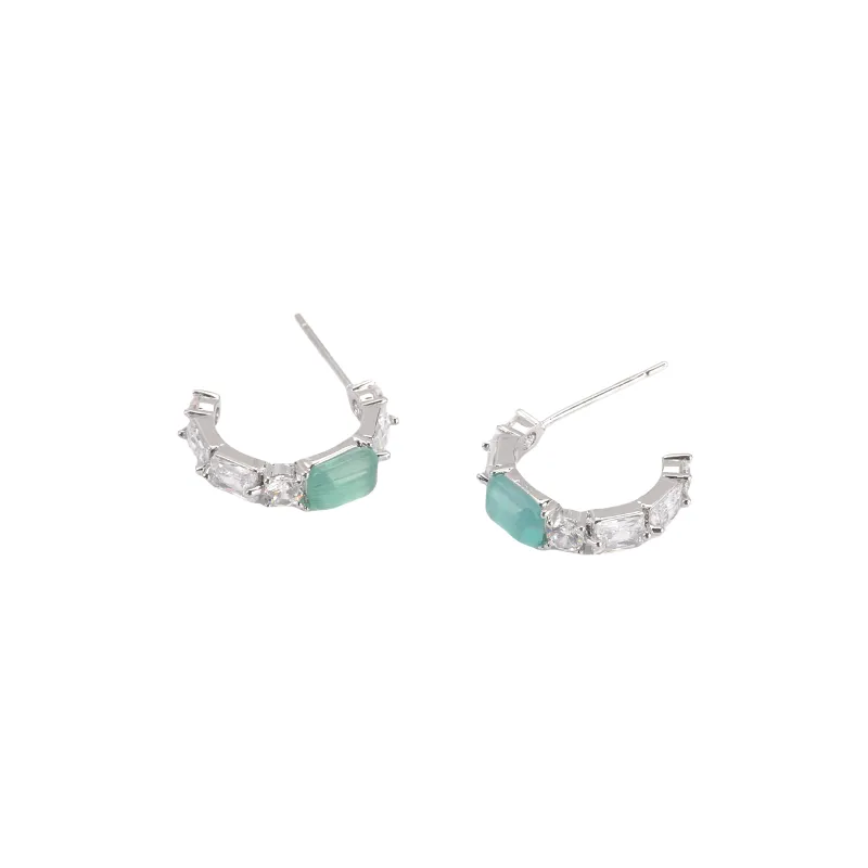 Vegetarian S925 Silver Stud Earrings Women's Turquoise-0