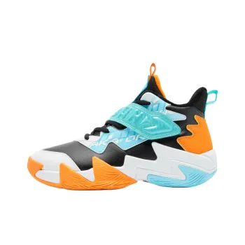 QIAODAN Anti Slip Wear Resistant Mid Top Children's Basketball Shoes Black Blue Size 34 42 Teenagers