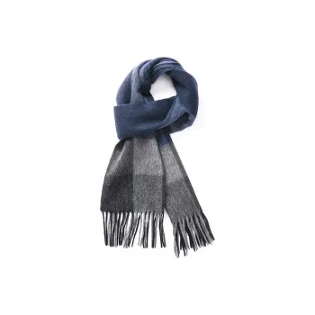 PIERRE CARDIN Wool Knit Scarves Unisex Gray Blue/black And White