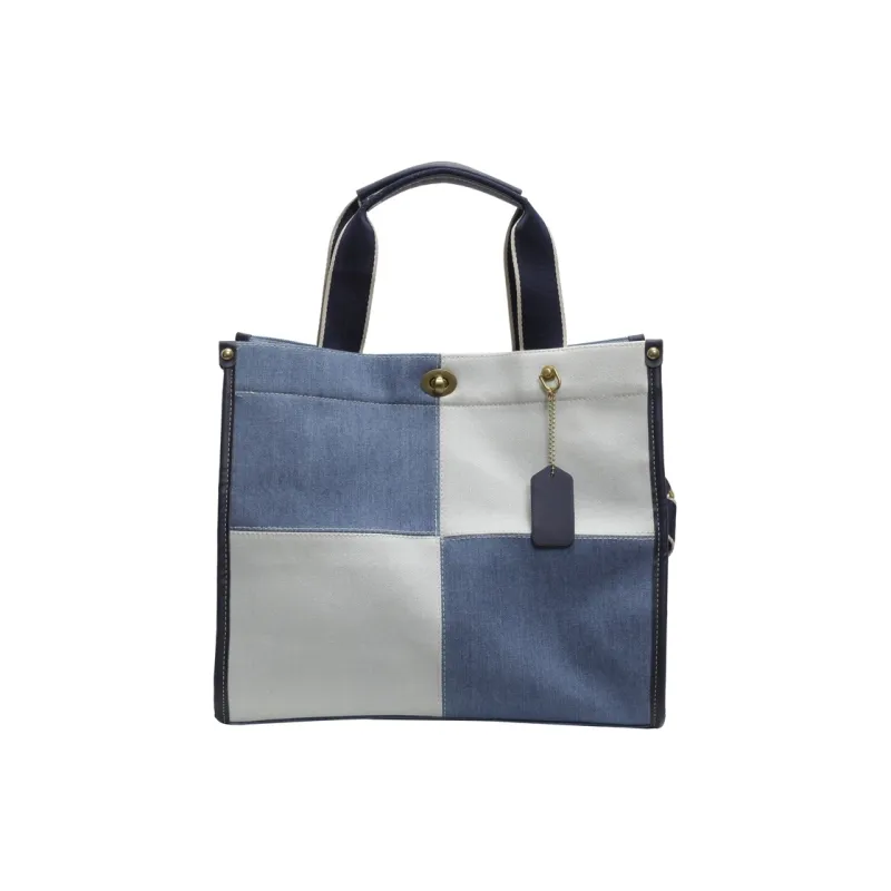 Yalu Denim Tote Bag, Shopping Bag, Handbag Regular Women's Black/White/Blue-5