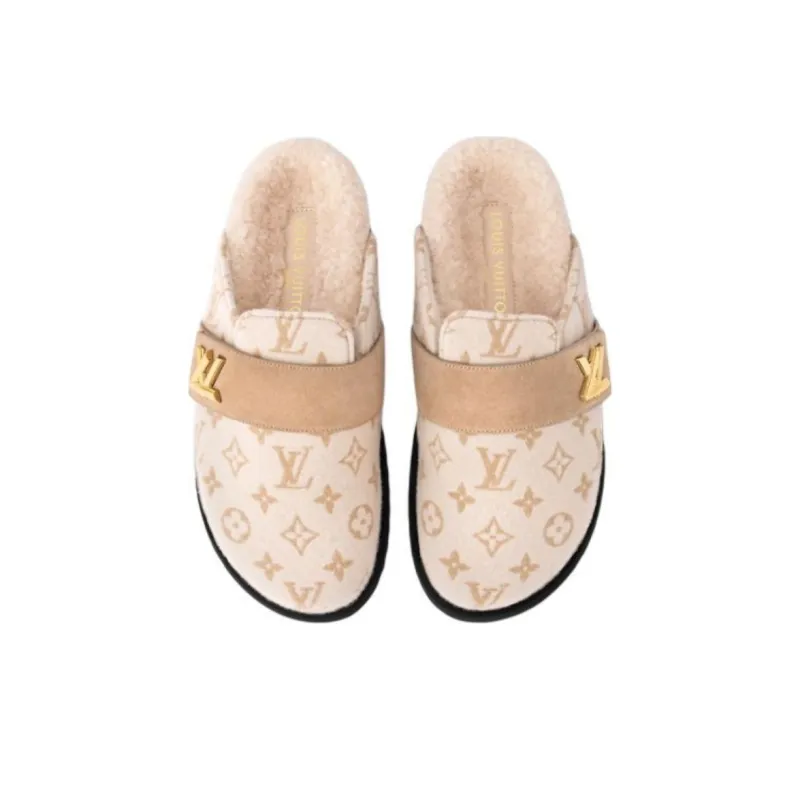 LOUIS VUITTON Closed Toe Slippers Women's Beige-3