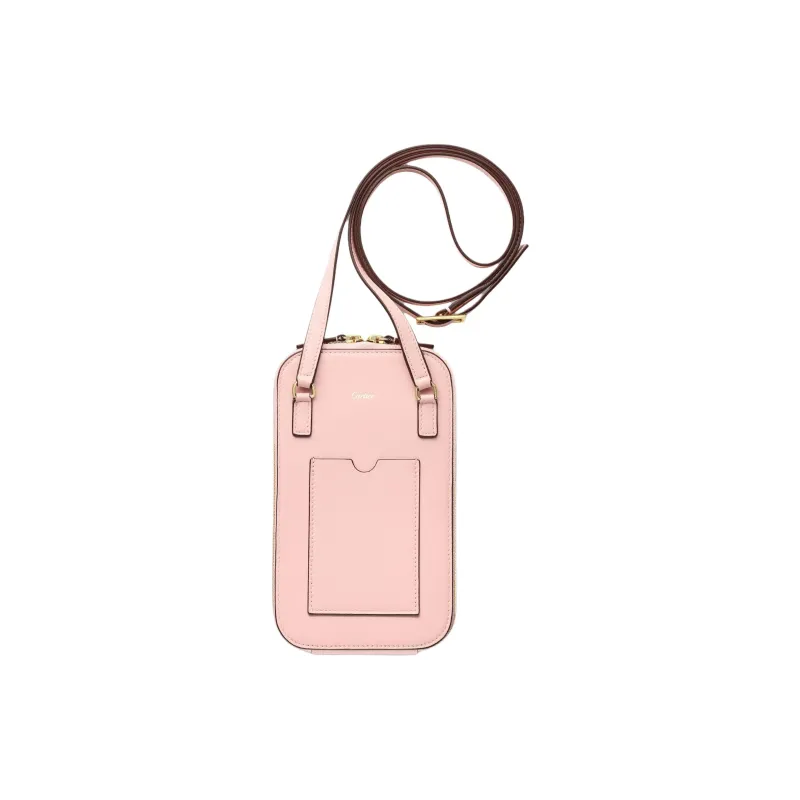 CARTIER Calfskin Cell Phone Pouch Women's Light Pink Red-1
