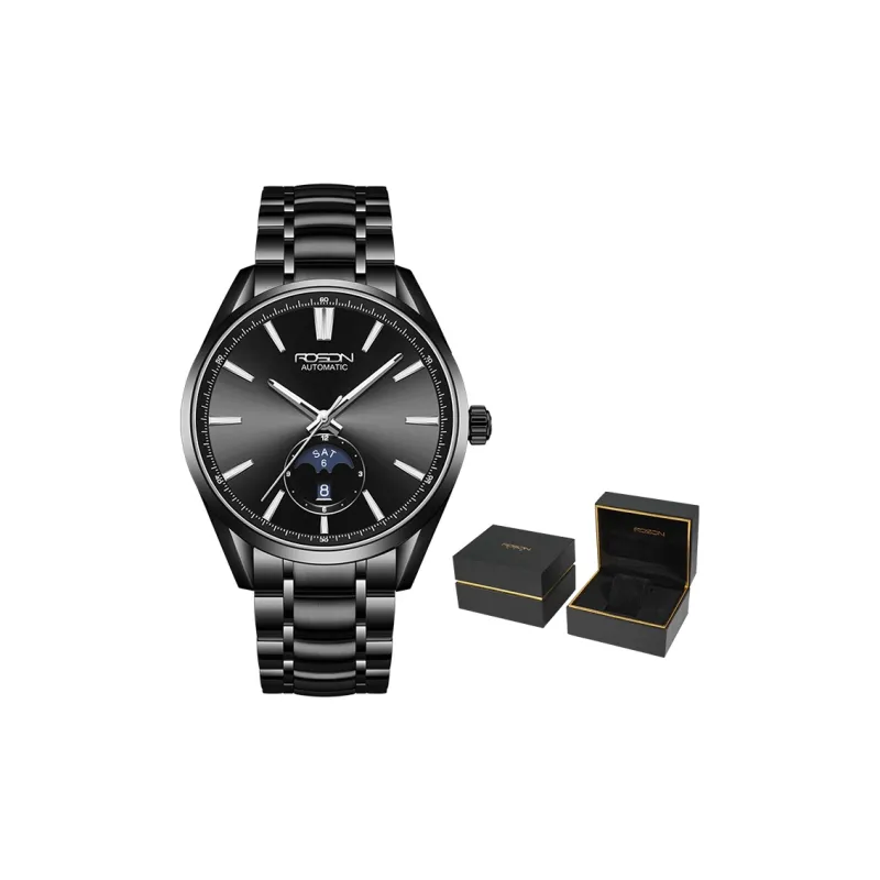 ROSDN Mechanical Movement Stainless Steel Watchband Watch Men's Watches Black Dial-1