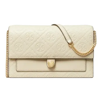 TORY BURCH T Monogram Leather Shoulder Bag, Crossbody Bag, Wallet Mini Women's Light Cream