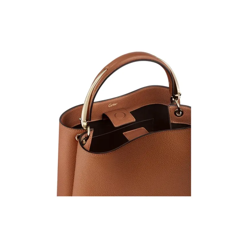 CARTIER Grained Calfskin One Shoulder Handbags Small Size Women's Caramel-3