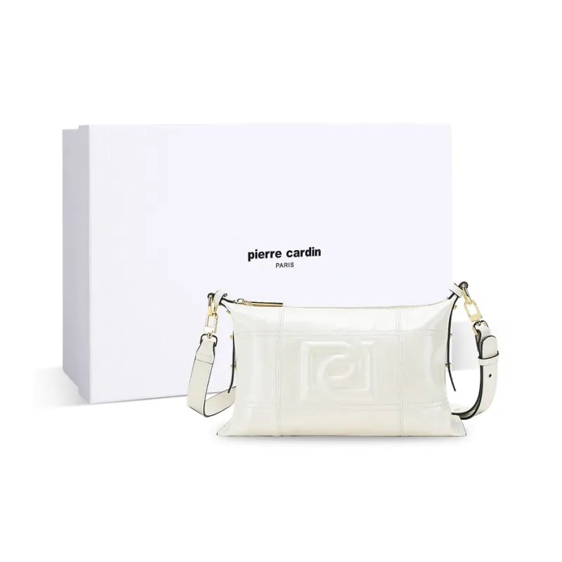 PIERRE CARDIN Cow Leather Shoulder Bag Women's Black/Brown/Ecru-12