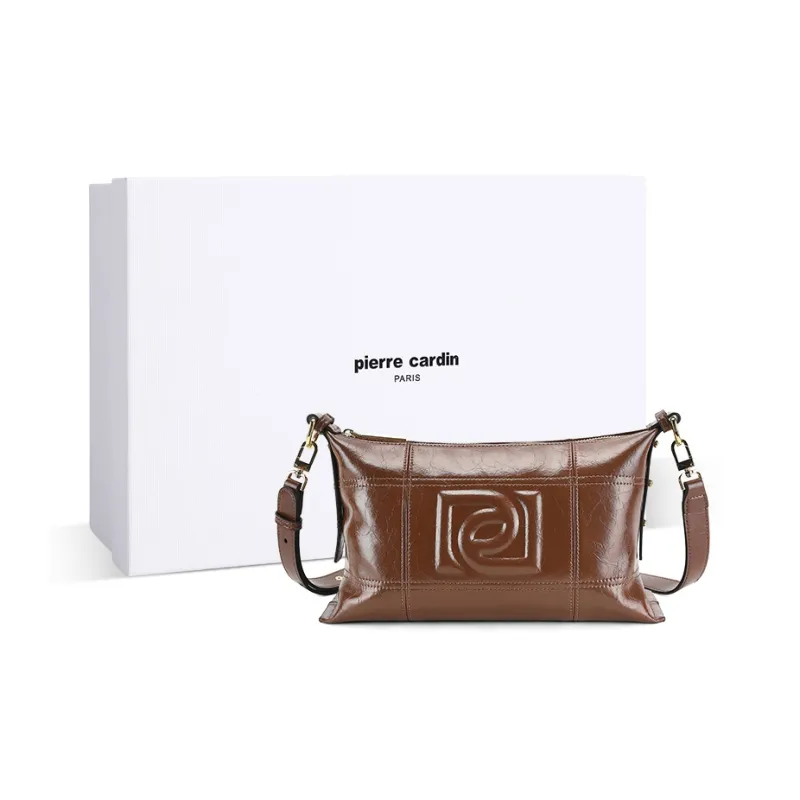 PIERRE CARDIN Cow Leather Shoulder Bag Women's Black/Brown/Ecru-8