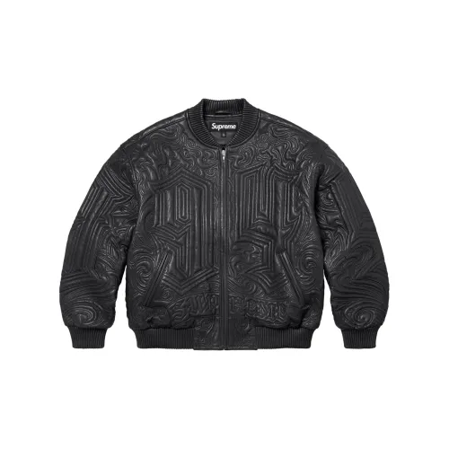 Supreme Mister Cartoon Embroidered Leather Jacket