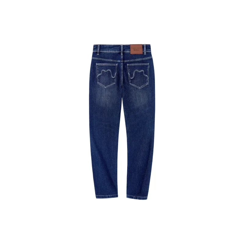 CAMEL Washed Retro Comfortable Stretch Casual Long Straight Leg Soft Draped Jeans Men's-3