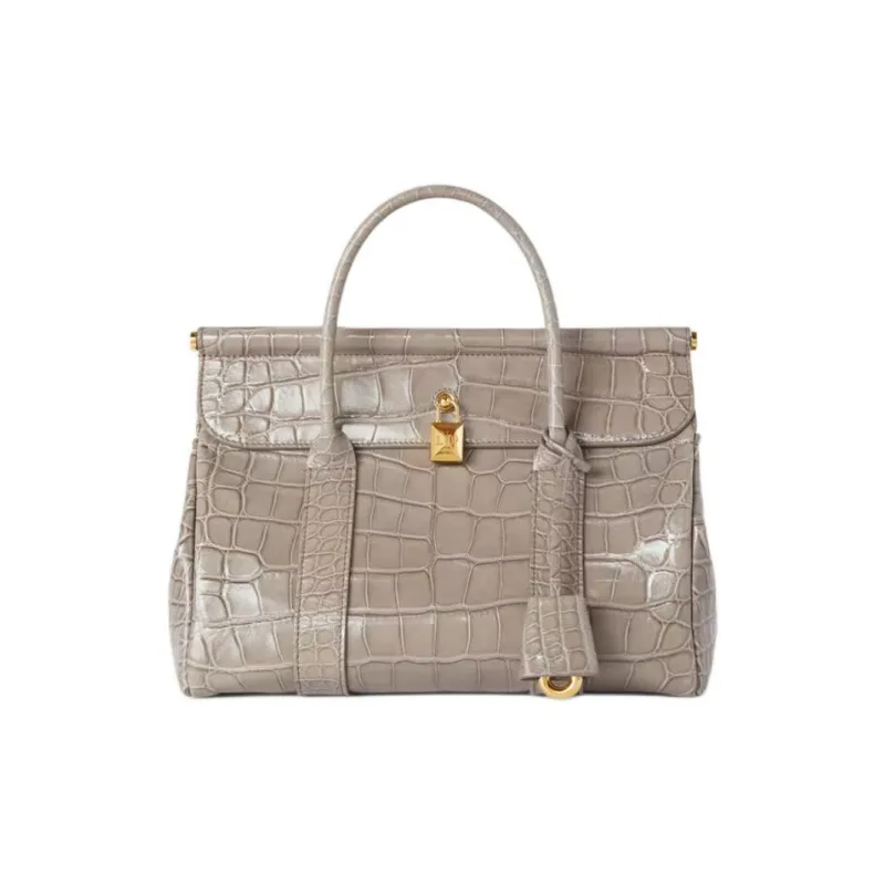 Loro Piana Small Crocodile Leather Handbag Women's Water Channel Gray-0