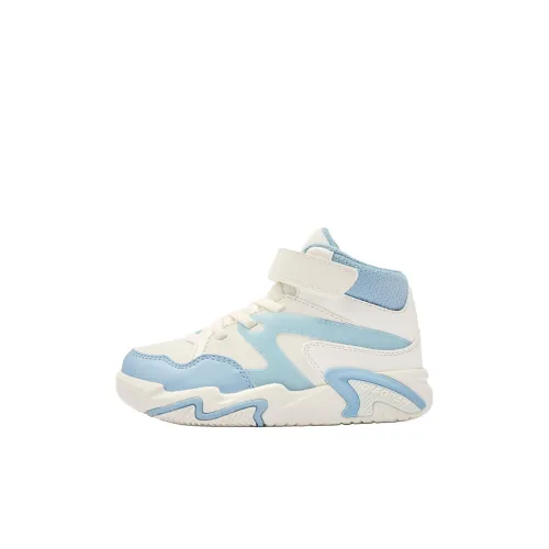 QIAODAN Anti Slip Wear Resistant High Top Kids' Skateboarding Shoes Ivory Moonlit Blue Children Aged 3 7 Years Old