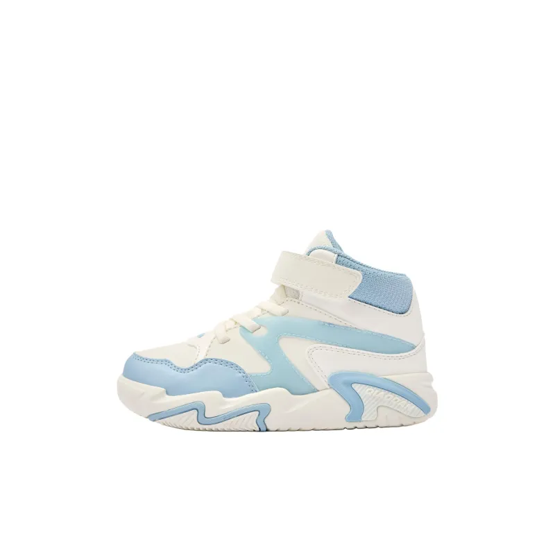QIAODAN Anti Slip Wear Resistant High Top Kids' Skateboarding Shoes Ivory Moonlit Blue Children Aged 3 7 Years Old-0