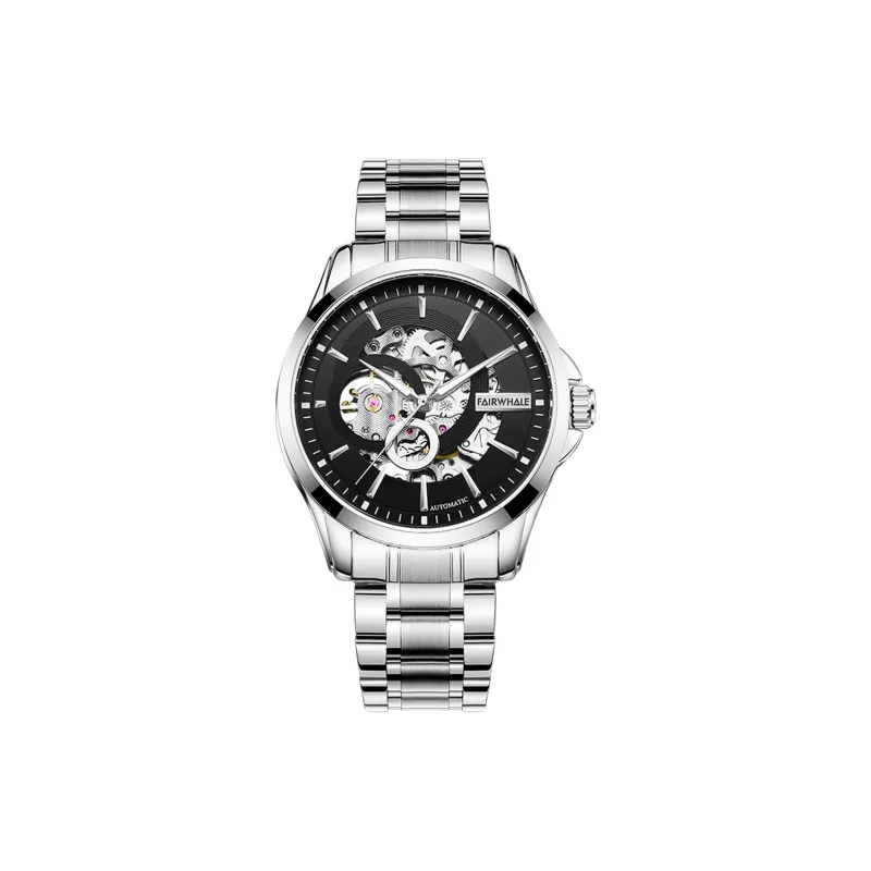 FAIRWHALE Automatic Mechanical Movement Metal Strap Watch Men's Watches Black Dial-1
