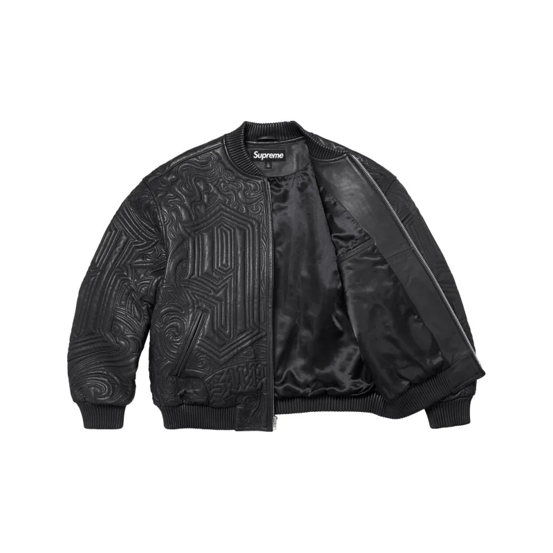 Supreme Mister Cartoon Embroidered Leather Jacket-7