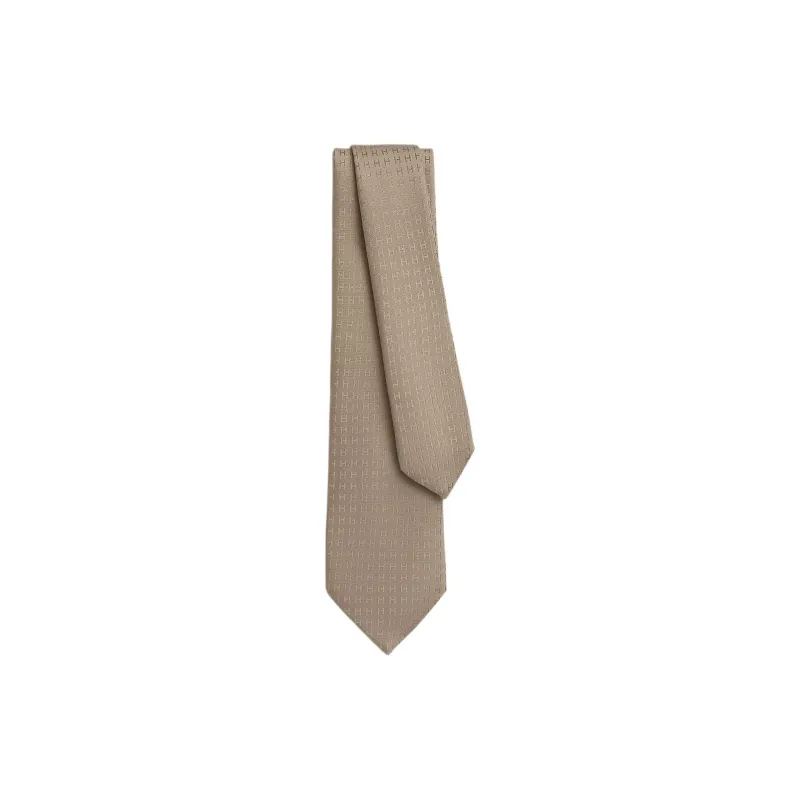 HERMES Mulberry Silk Ties Men's Sand Yellow-0