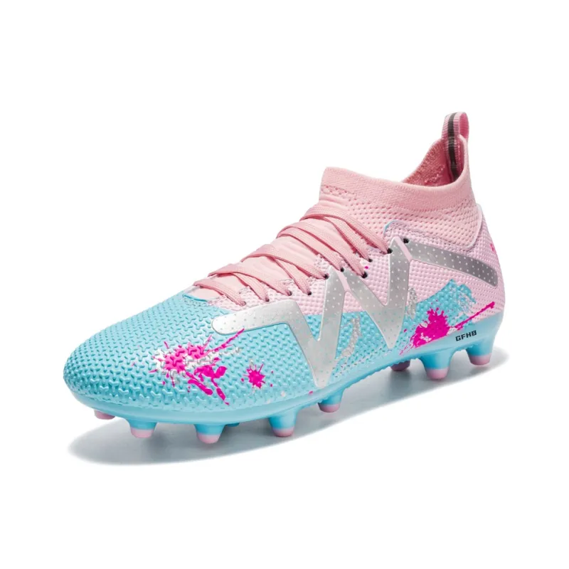 Kung Fu partners Soccer Shoes Unisex Mid Top Pink, Blue-5