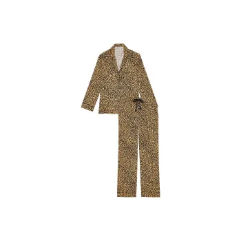 Victoria's Secret Flannel Long Pajama Set / Safari Gold Leopard Pajama Set Women's Golden Panther