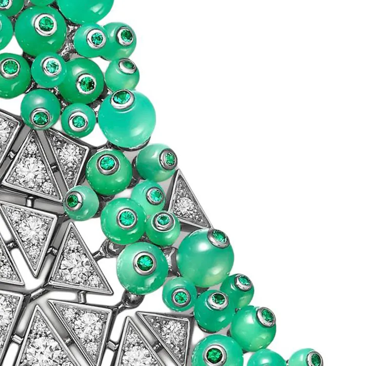 CARTIER White Gold Green Jade Emerald Diamond Necklaces Women's Silver-2