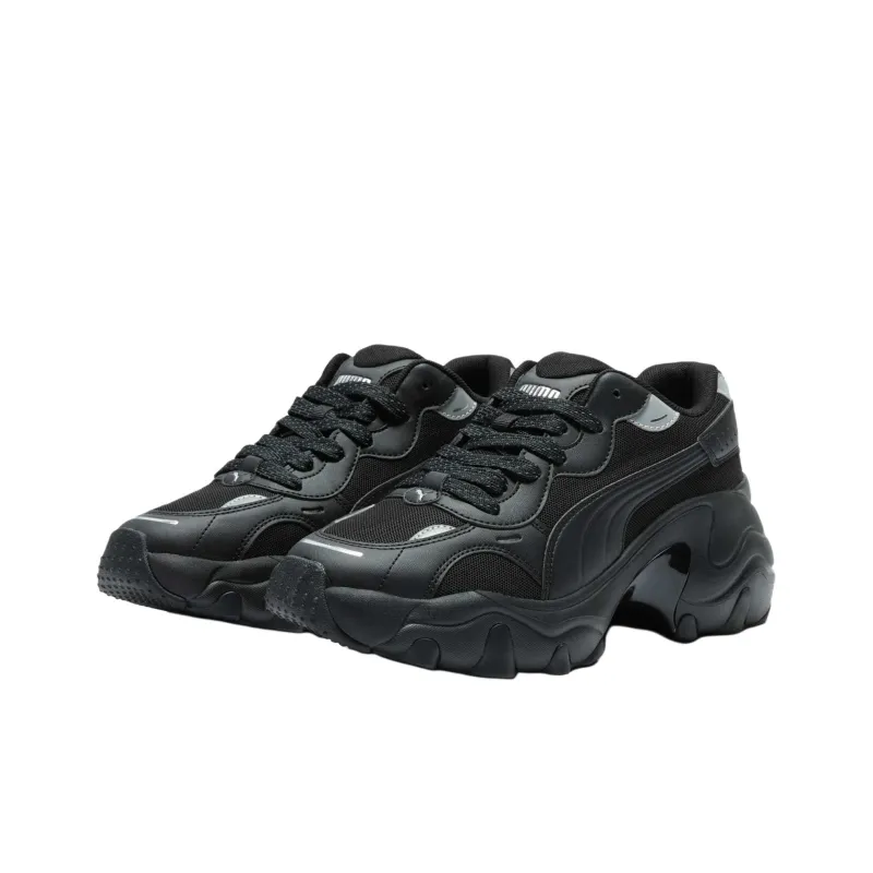 PUMA Pulsar Wedge Mesh V2 Anti Slip Wear Resistant Low Top Chunky Sneakers Women's Black-2
