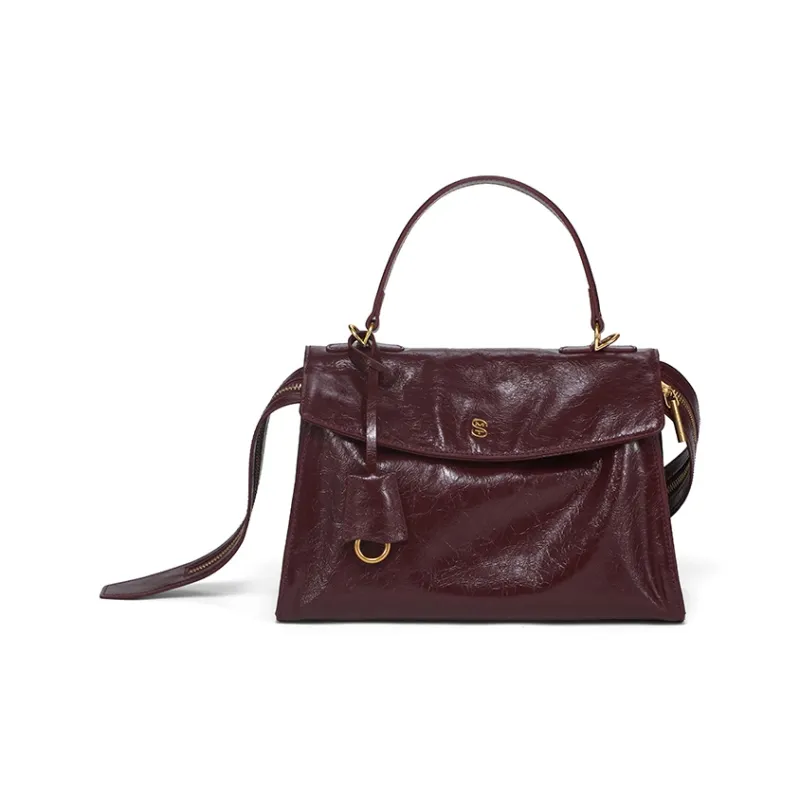 Simedin Top Grain Cow Leather/Synthetic Leather One Shoulder Handbag Women's Midnight Black/Ancora Red-4