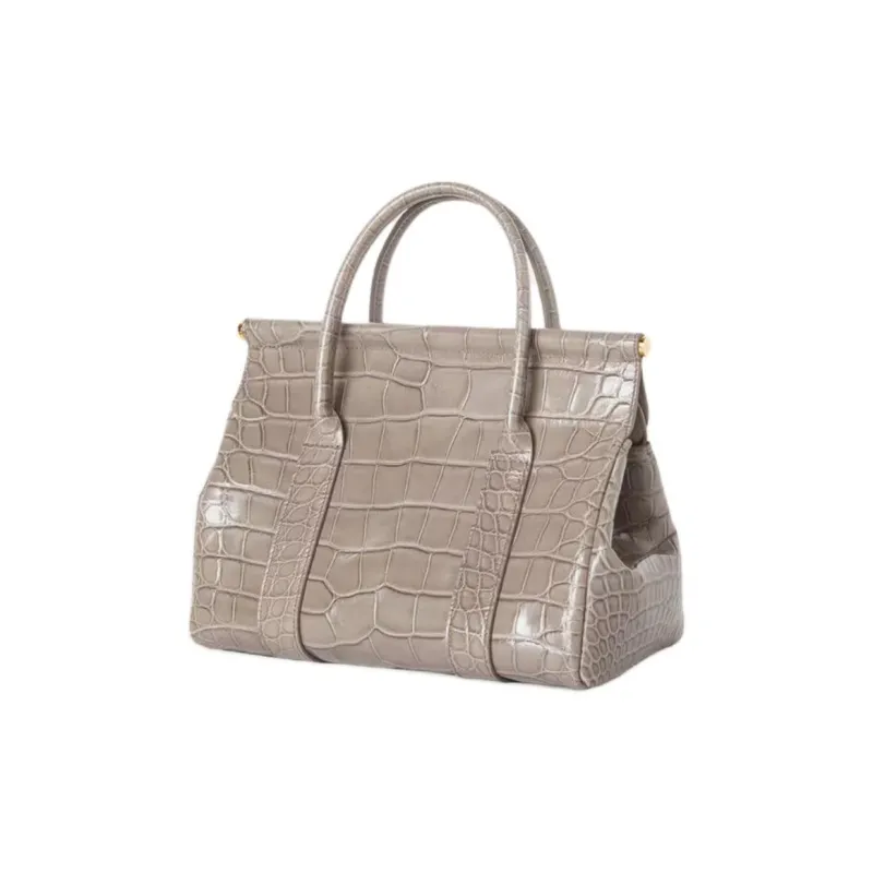 Loro Piana Small Crocodile Leather Handbag Women's Water Channel Gray-1