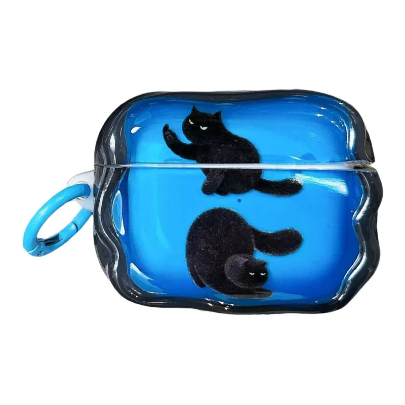 BZZOKI Applicable To AirPods 1st/2nd/3rd/4th Generation Silicone Individual Fun Blue Expression Cat Headphone Cases-1