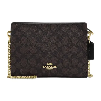 COACH Coated Canvas Shoulder Bag, Crossbody Bag Trumpets Women's Walnut Wood & Black