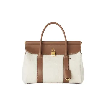 Loro Piana Cashmere With Cow Leather Crossbody One Shoulder Handbag Women's Nougat Color & Stone Color & Sun Gold