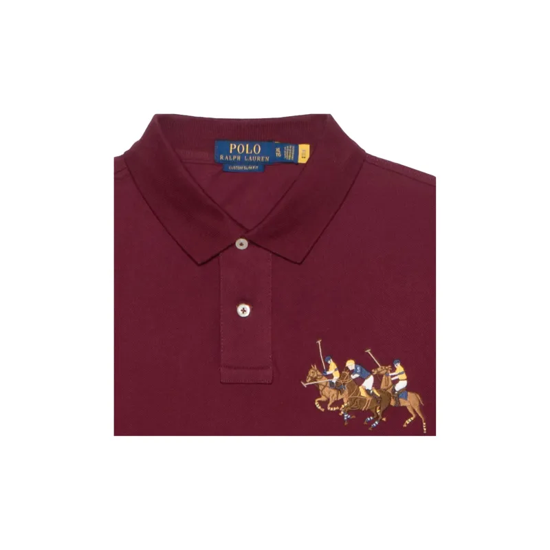 Polo Ralph Lauren FW22 Custom Slim Fit Solid Color Three Horse Pony Short Sleeved Men's Red-9