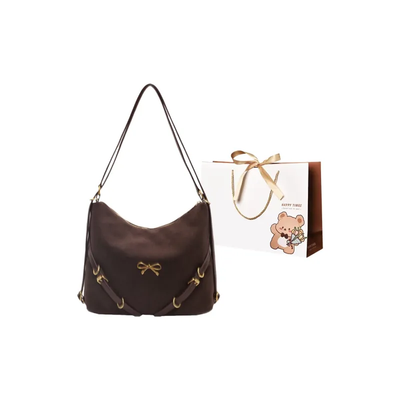 ERANGBEAR PU Double Shoulder Handbag, Shoulder Bag Women's Black Brown Coffee-4