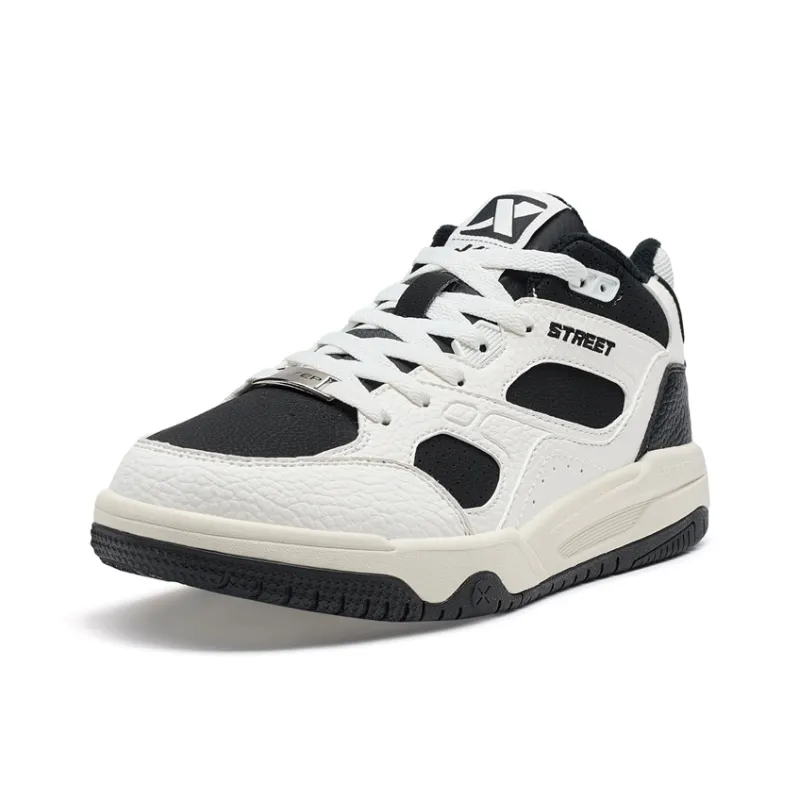 XTEP Warm Slip Resistant Mid Top Skateboard Shoes Women's White Black-2