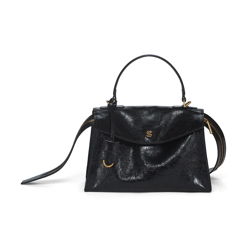 Simedin Top Grain Cow Leather/Synthetic Leather One Shoulder Handbag Women's Midnight Black/Ancora Red-0