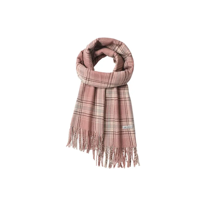 CARTELO Polyester Knit Scarves Unisex White/Pink-1