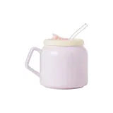 Pink Mug with Lid and Straw