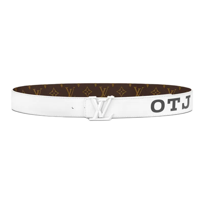 LOUIS VUITTON Leather Leather Belts Men's White Width: 4CM-1